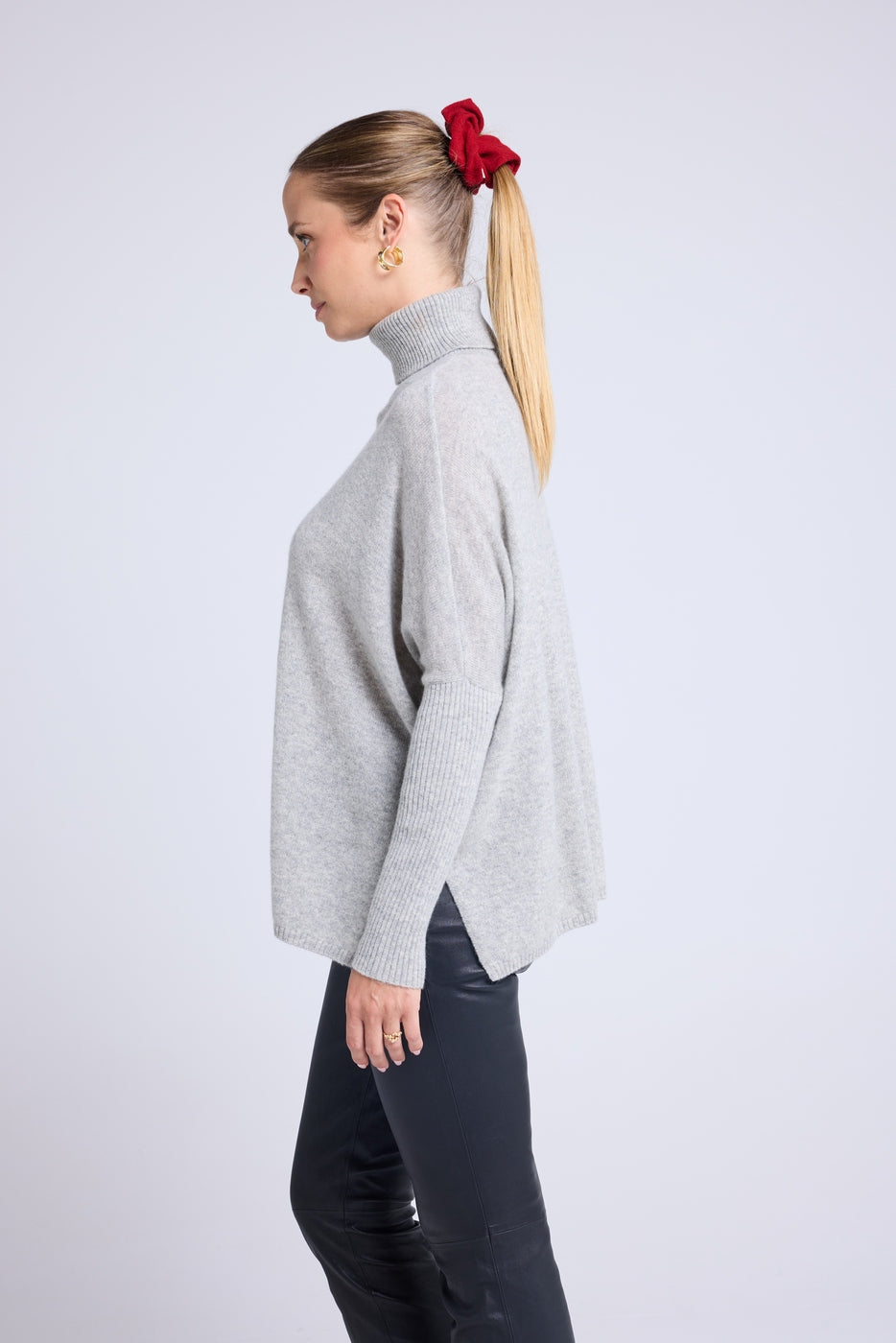 Jersey de Cuello Vuelto Poncho Rolanda - Gris Claro