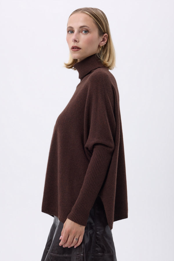 Pull Col Roule Poncho F Rolanda - Marron - Femme