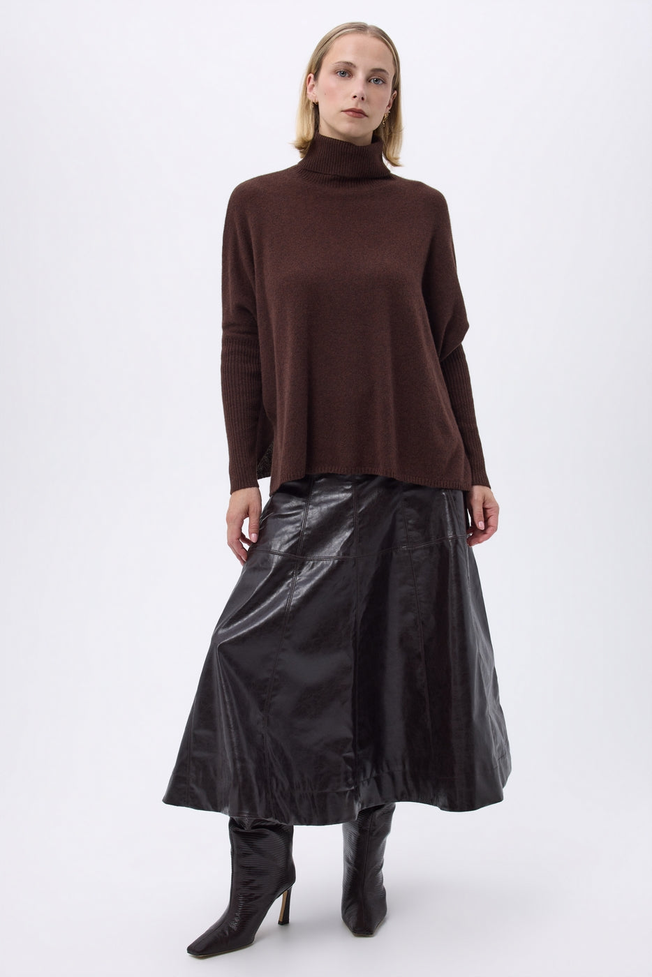 Pull Col Roule Poncho F Rolanda - Marron - Femme