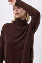 Pull Col Roule Poncho F Rolanda - Marron - Femme