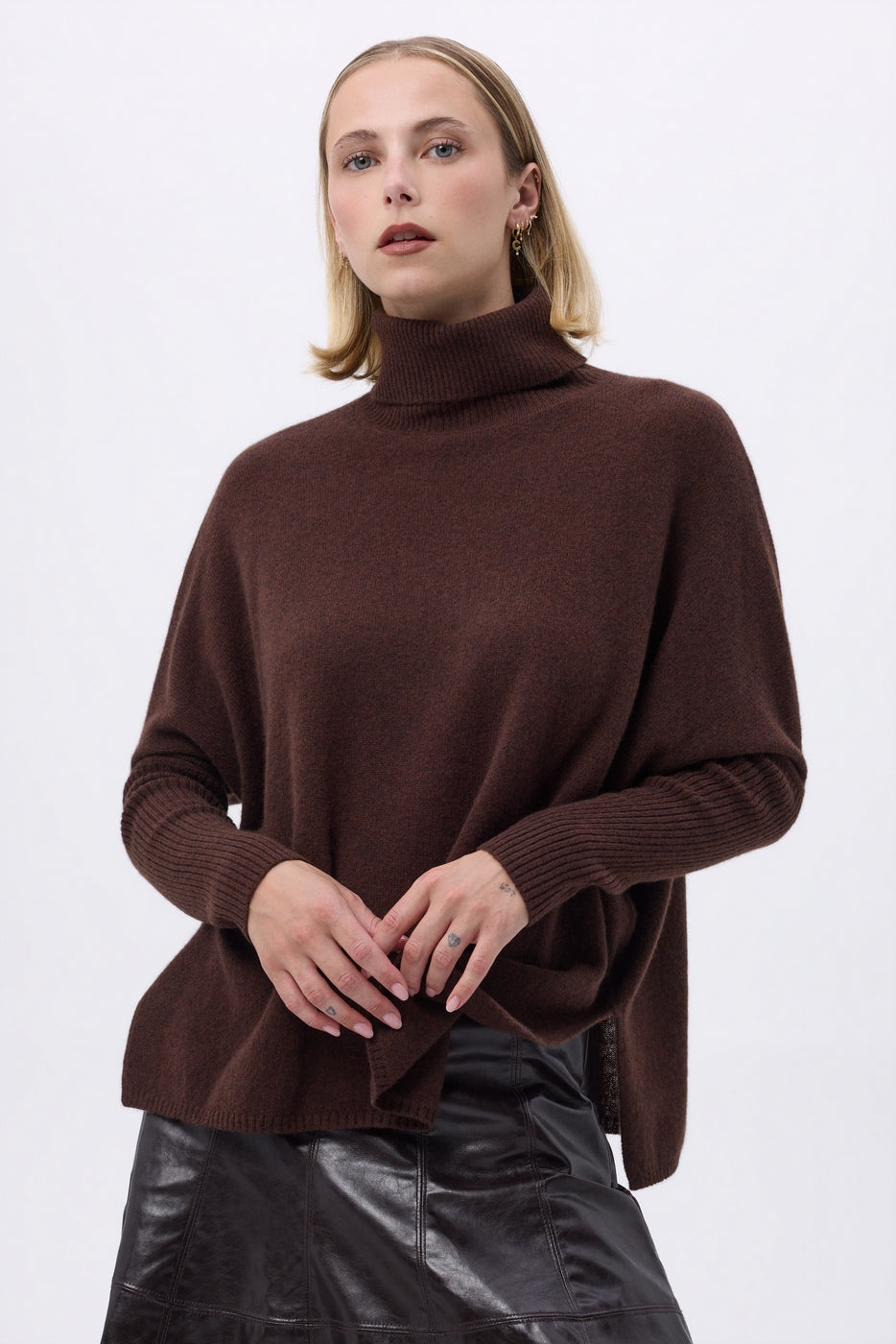 Pull Col Roule Poncho F Rolanda - Marron - Femme