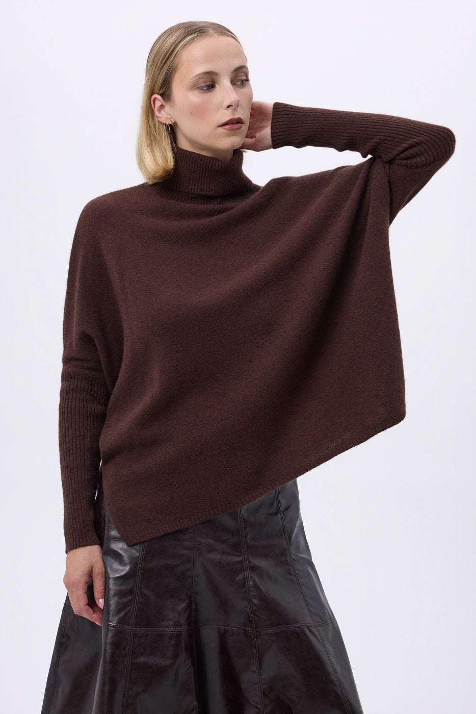 Pull Col Roule Poncho F Rolanda - Marron - Femme