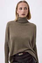 Pull Col Roule Poncho Avec Boutons F Rolanda - Vert Khaki Boutons Dores - Femme