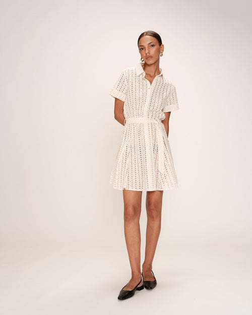 Short Embroidered Shirt Dress Ecru Romane