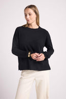 Romy Oversized Crew Neck Sweater - Negro - 100% Cachemira Oeko-Tex - Mujer