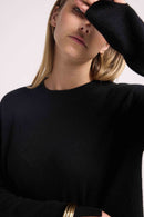 Romy Oversized Round Neck Sweater - Black - 100% Oeko-Tex Cashmere - Woman