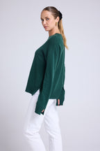 Pull Col Rond Oversize Romy - Vert Bouteille - Femme