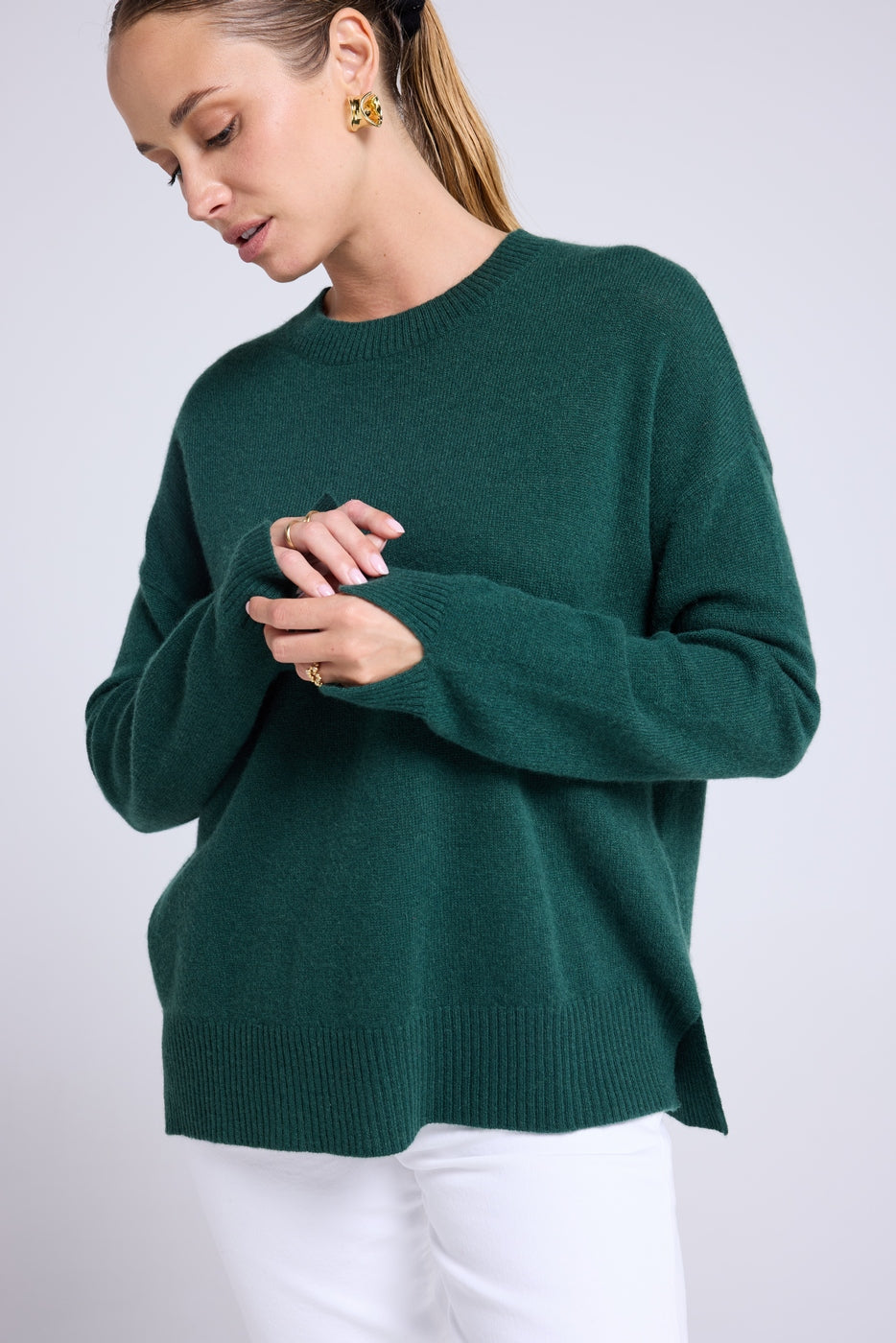 Pull Col Rond Oversize Romy - Vert Bouteille - Femme