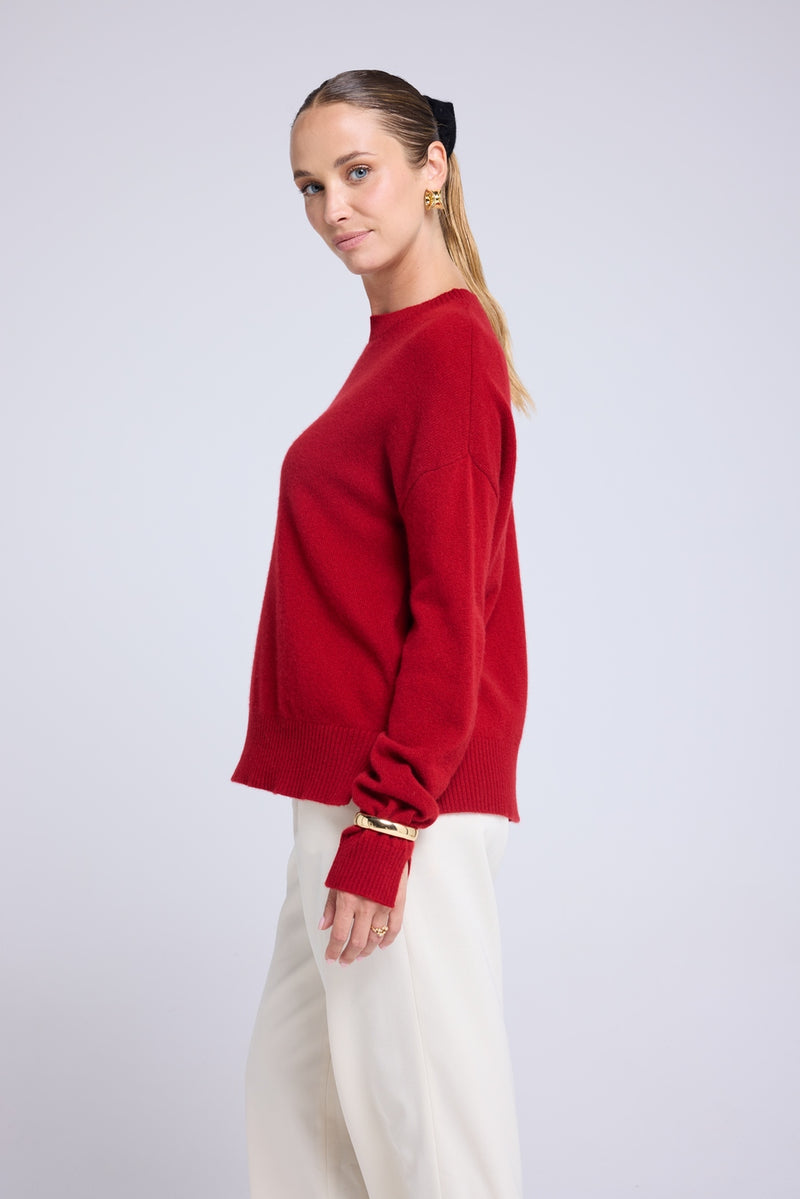 Pull Col Rond Oversize Romy - Rouge Bordeau