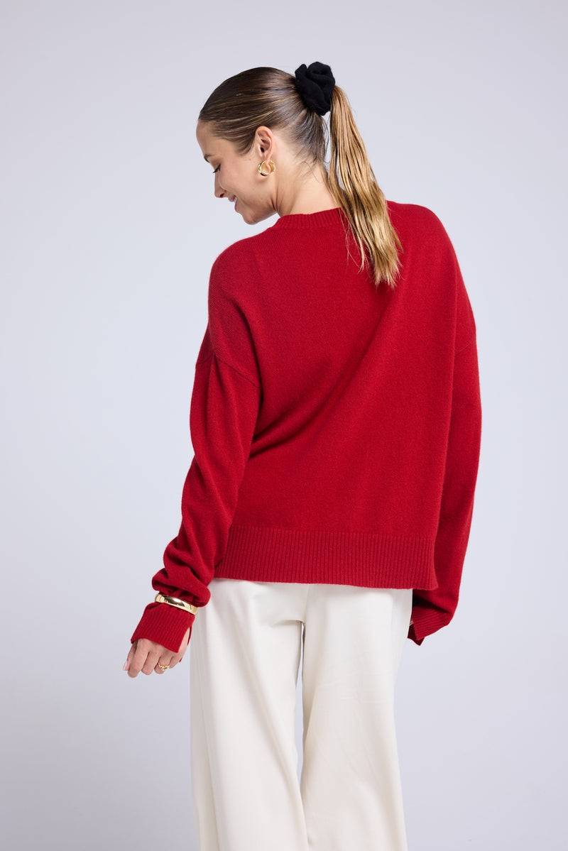 Pull Col Rond Oversize Romy - Rouge Bordeau