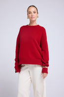 Pull Col Rond Oversize Romy - Rouge Bordeau