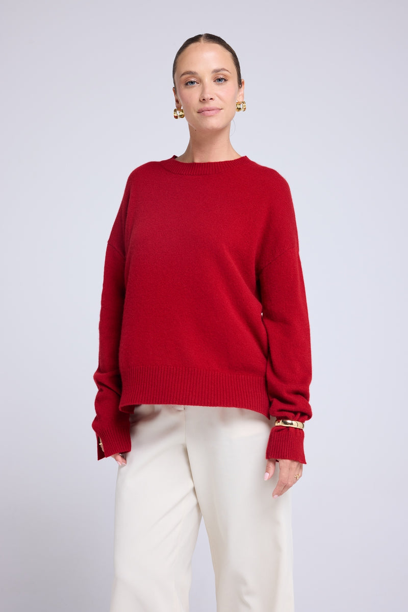 Pull Col Rond Oversize Romy - Rouge Bordeau