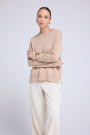 Pull Col Rond Oversize Romy - Beige Crème