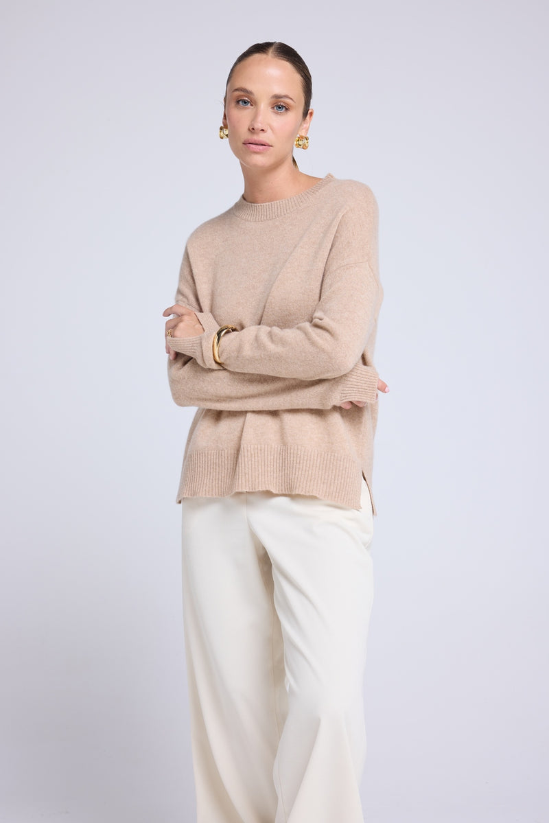 Pull Col Rond Oversize Romy - Beige Crème