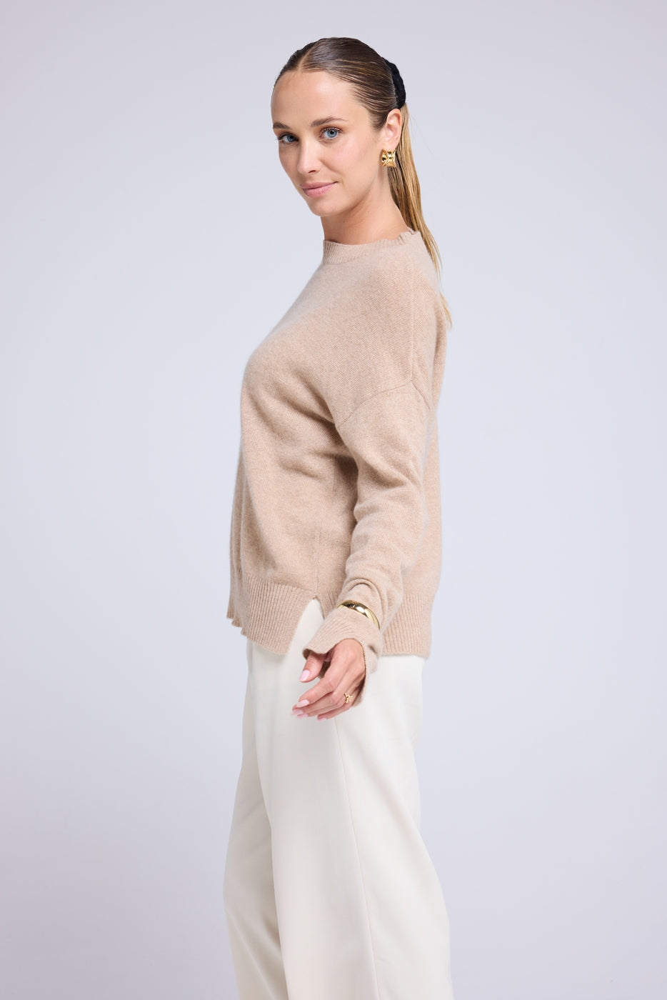 Jersey de Cuello Redondo Oversize Romy - Beige Crema