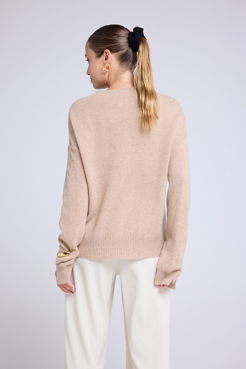 Pull Col Rond Oversize Romy - Beige Crème