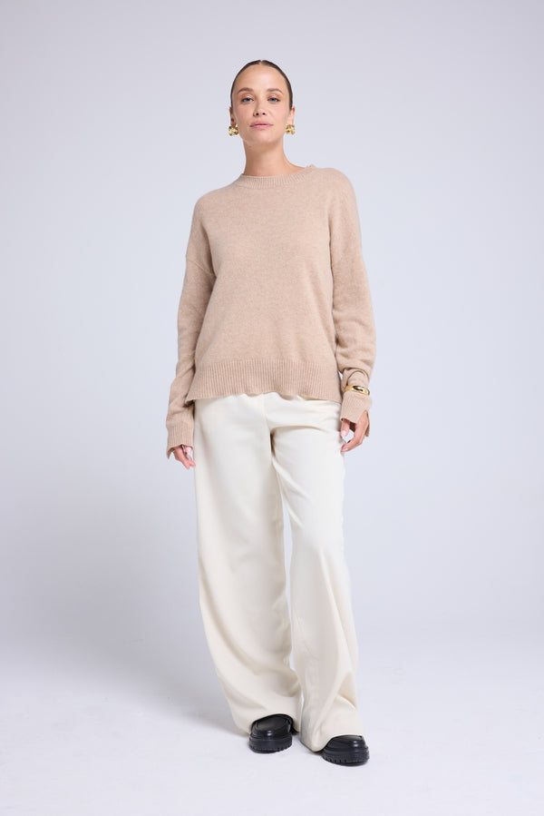 Pull Col Rond Oversize Romy - Beige Crème - Femme