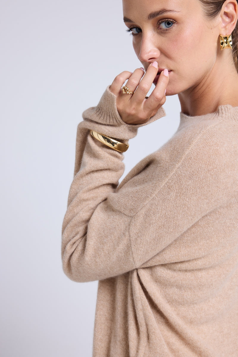 Pull Col Rond Oversize Romy - Beige Crème