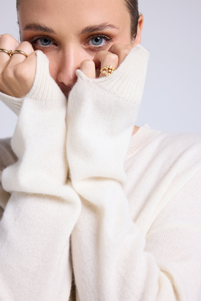 Pull Col Rond Oversize Romy - Blanc