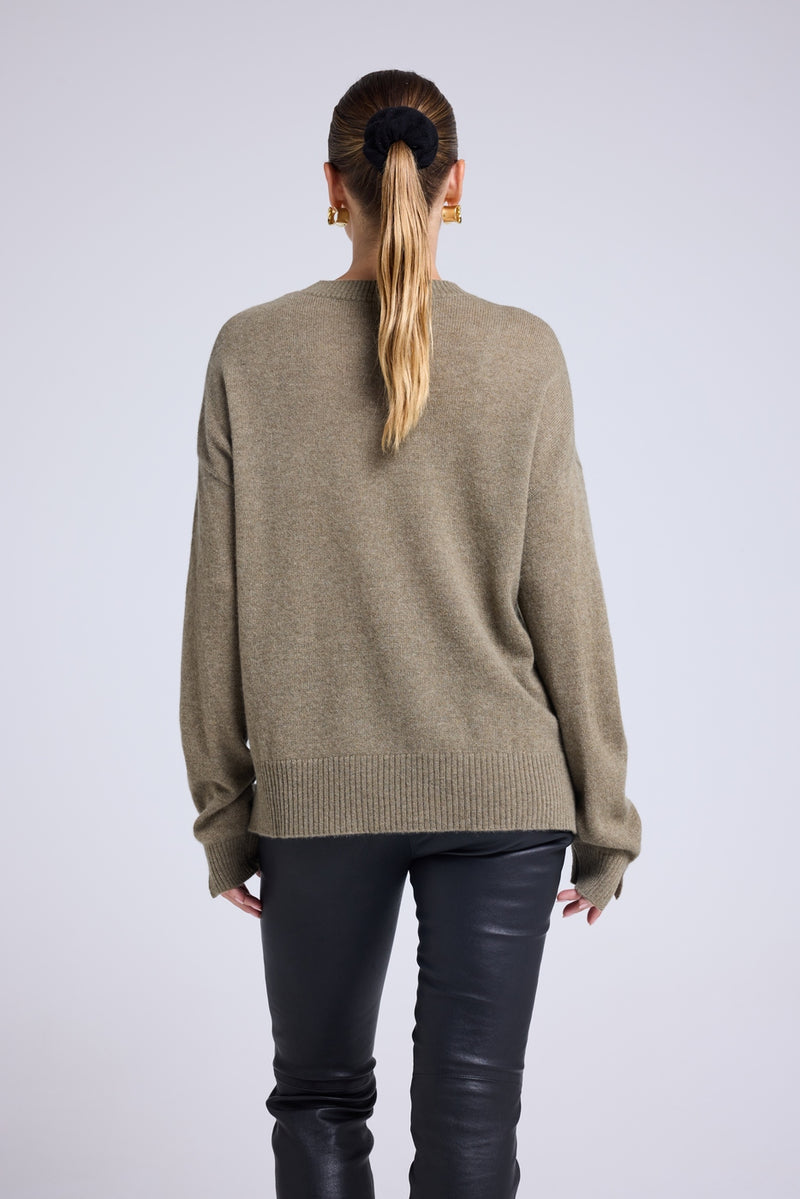 Pull Col Rond Oversize Romy - Vert Khaki