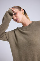 Pull Col Rond Oversize Romy - Vert Khaki