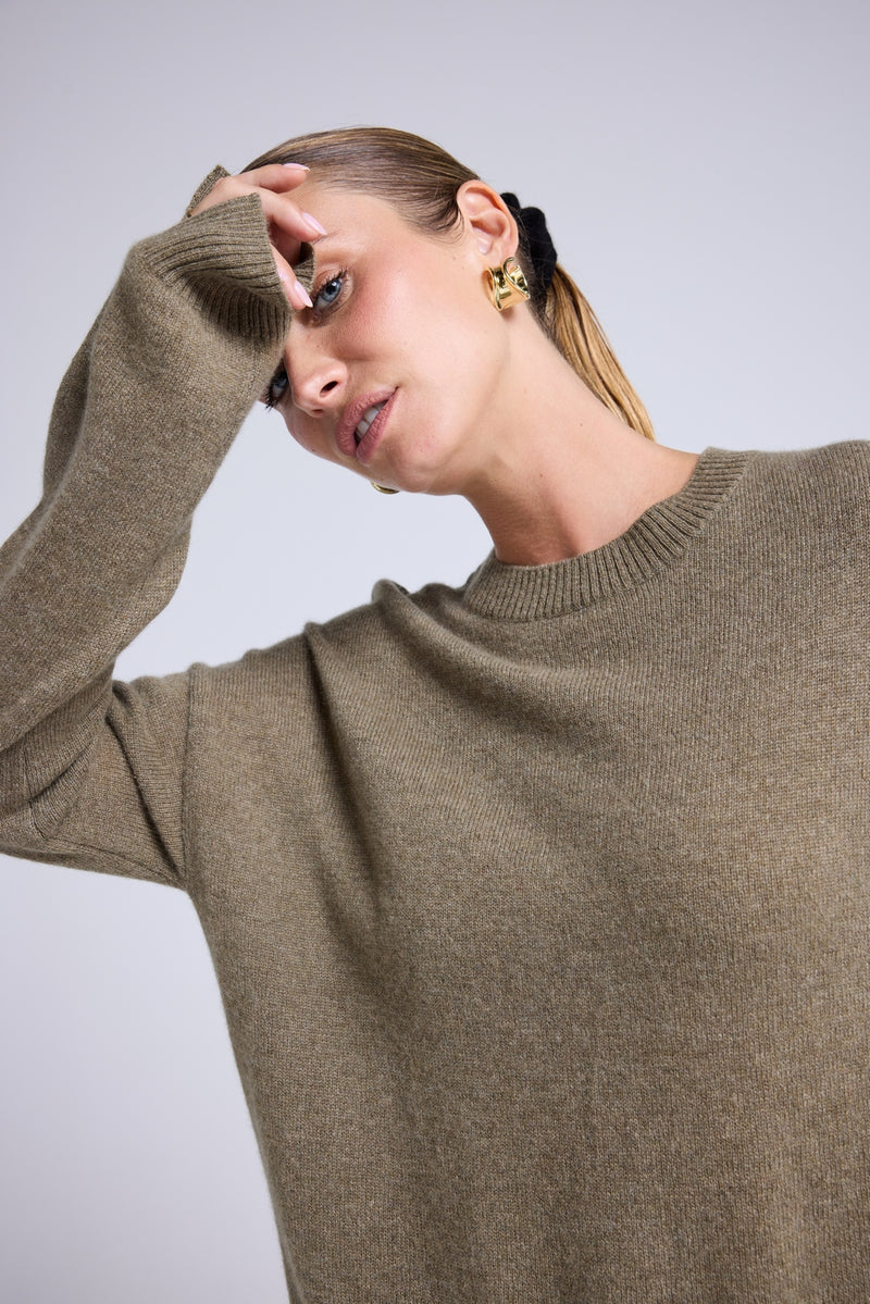Pull Col Rond Oversize Romy - Vert Khaki