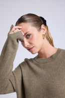 Pull Col Rond Oversize Romy - Vert Khaki