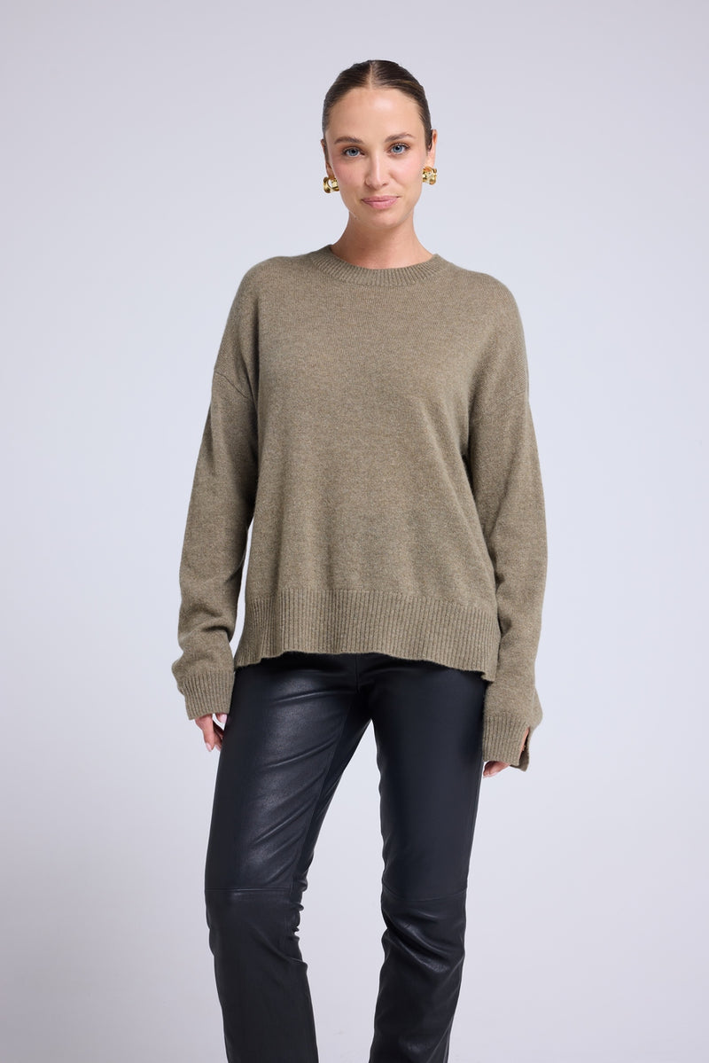 Pull Col Rond Oversize Romy - Vert Khaki