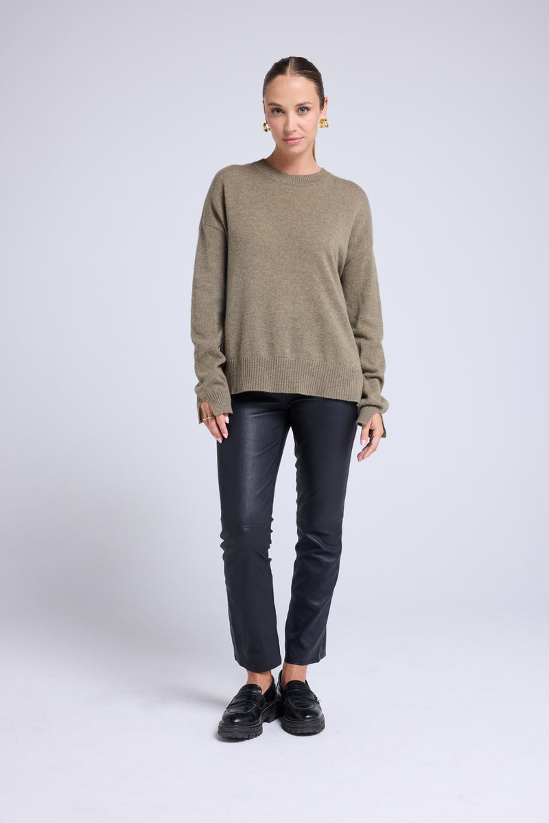 Pull Col Rond Oversize Romy - Vert Khaki