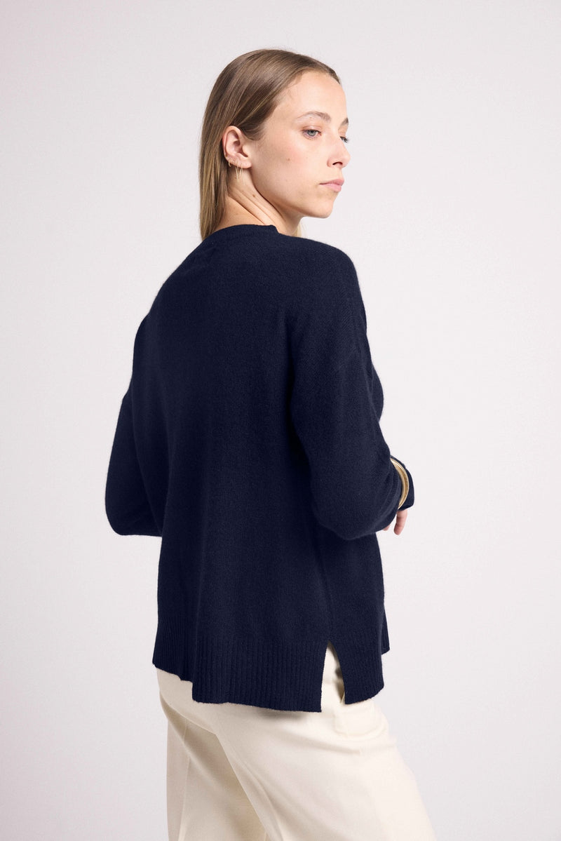 Pull Col Rond Oversize Romy - Bleu Marine - 100% Cachemire Oeko-Tex - Femme