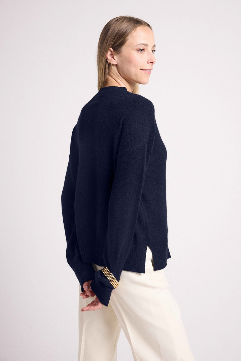 Pull Col Rond Oversize Romy - Bleu Marine - 100% Cachemire Oeko-Tex - Femme