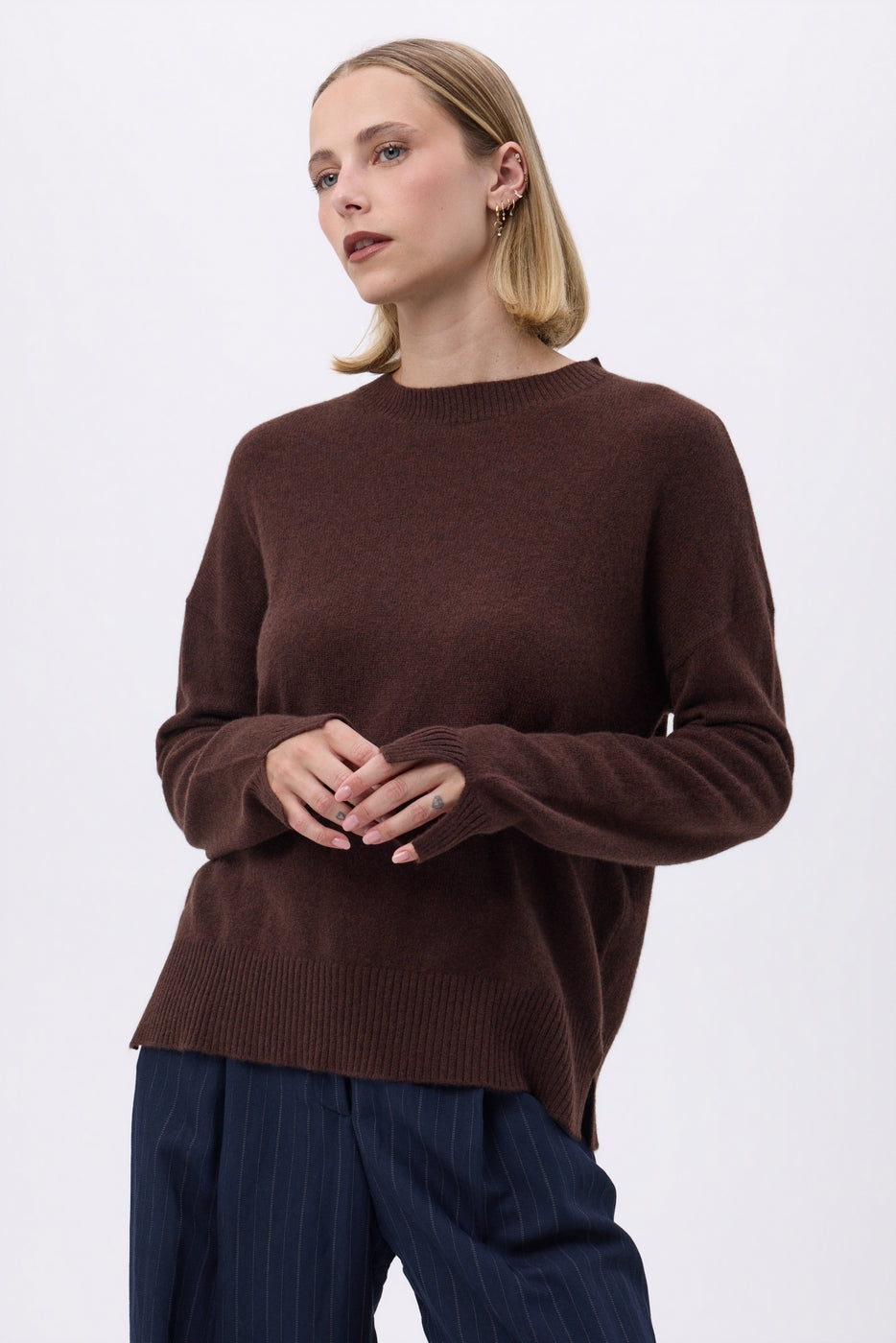 Pull Col Rond Oversize F Romy - Marron - Femme