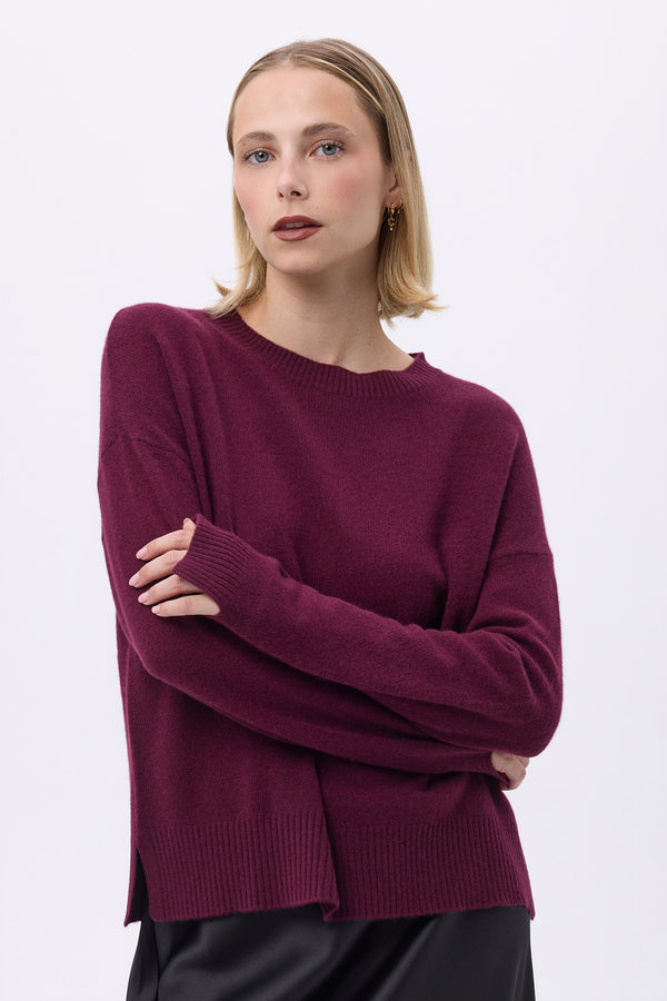 Pull Col Rond Oversize Romy - Lie De Vin - Femme