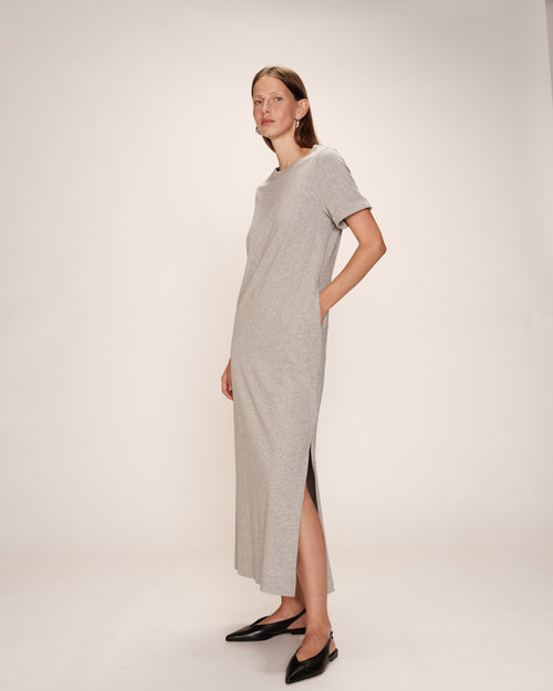 Rosalie Gray Short Sleeve Long Dress
