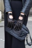 Gants Rose Cuir Non Doublés - Noir Tactile - Femme