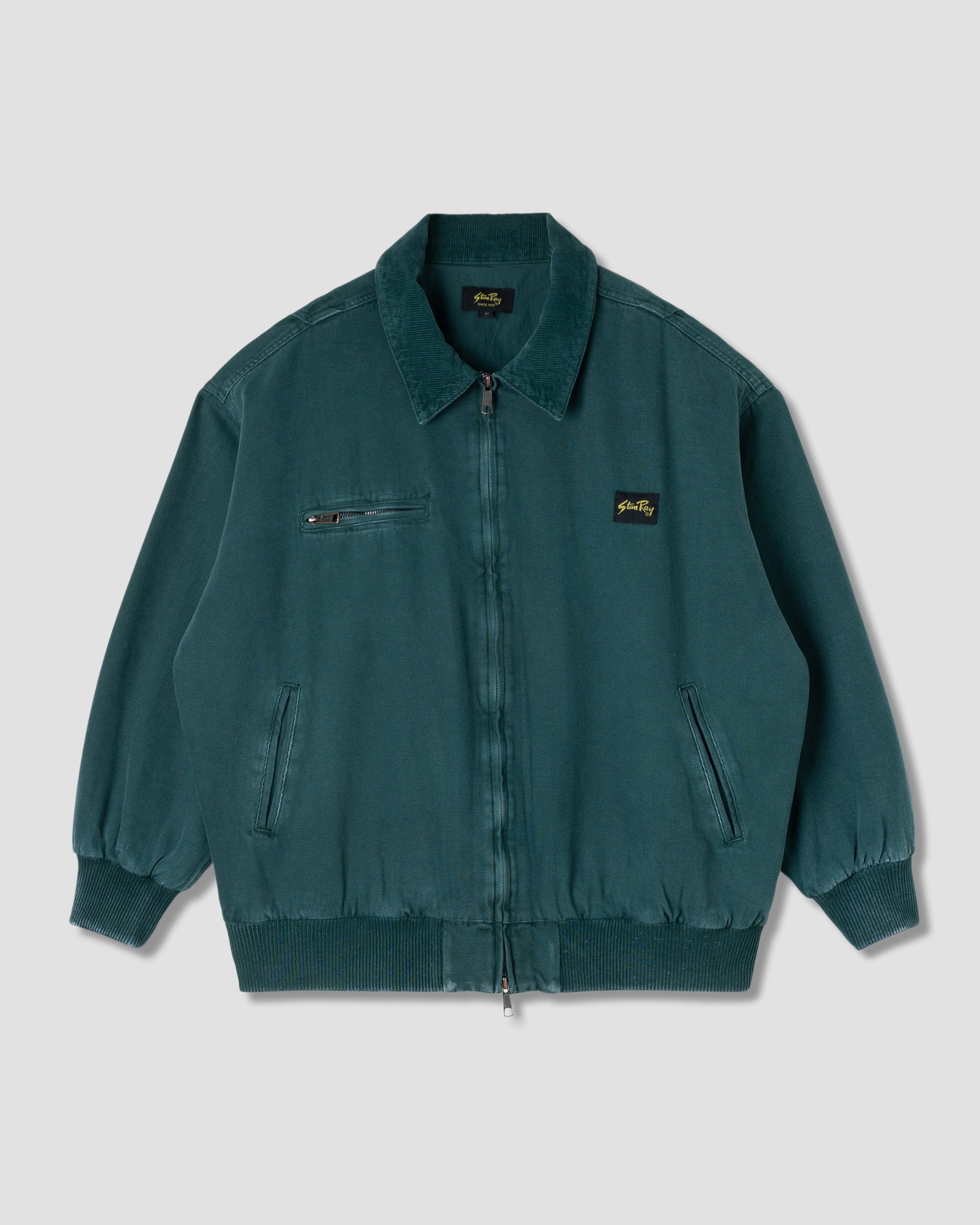 Bomber con cuello rudo - Lona verde botánica lavada