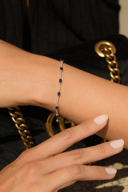 Bracelet "Rivière Saphir" Diamants 0,32/95 & Saphir 2,41/12 - Or Blanc 375/1000