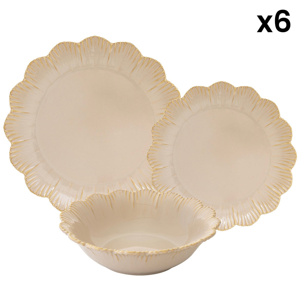 Fleuri - Service 18 Pièces - Porcelaine - Beige