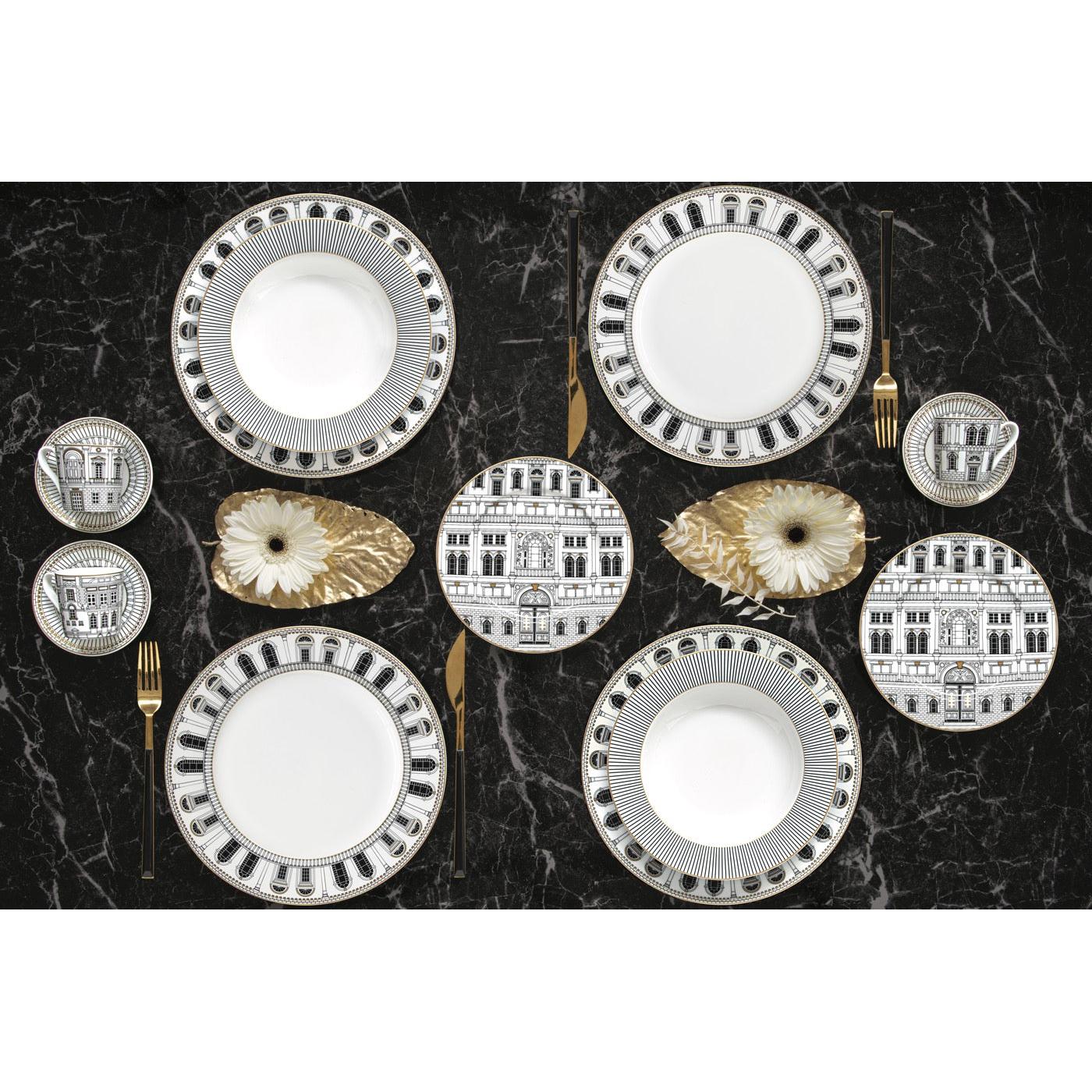 Palazzo - Service 18 Assiettes - Porcelaine - Blanc, Noir Et Or