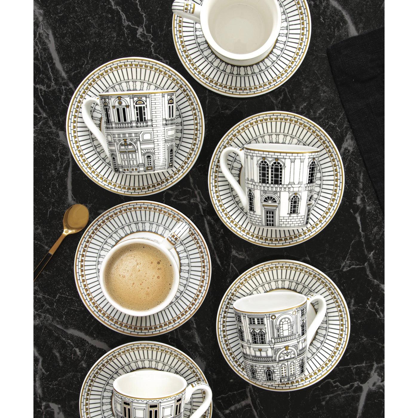 Palazzo - Service 18 Assiettes - Porcelaine - Blanc, Noir Et Or