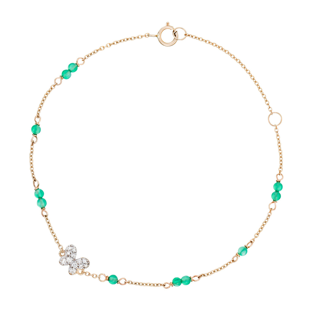 Bracelet "Mantola" D 0,082/12 Agathe Verte 0,8/11 - Or Jaune 375/1000