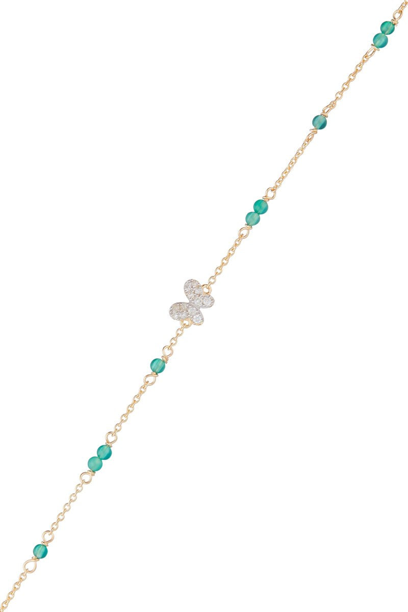 "Mantola" Bracelet, Diameter 0.082/12, Green Agate 0.8/11 - 375/1000 Yellow Gold