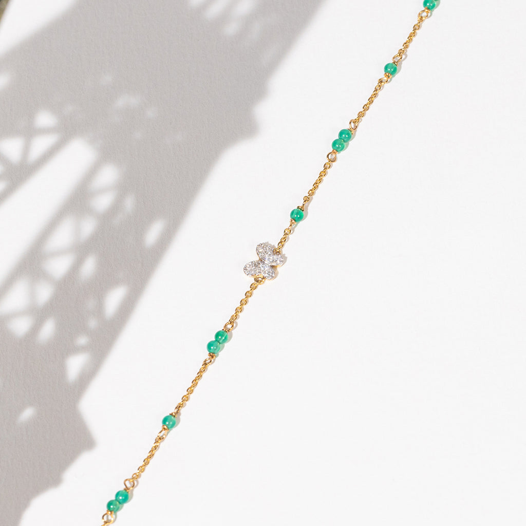 Bracelet "Mantola" D 0,082/12 Agathe Verte 0,8/11 - Or Jaune 375/1000