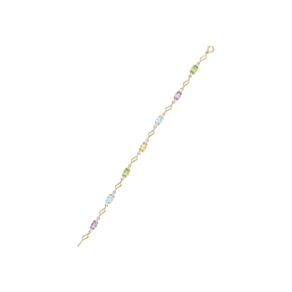 “Mon Arc En Ciel” Bracelet White Top 0.92/14; Blue Top 1.4/2; Amethyst 0.9/2; Peri - 375/1000 Yellow Gold