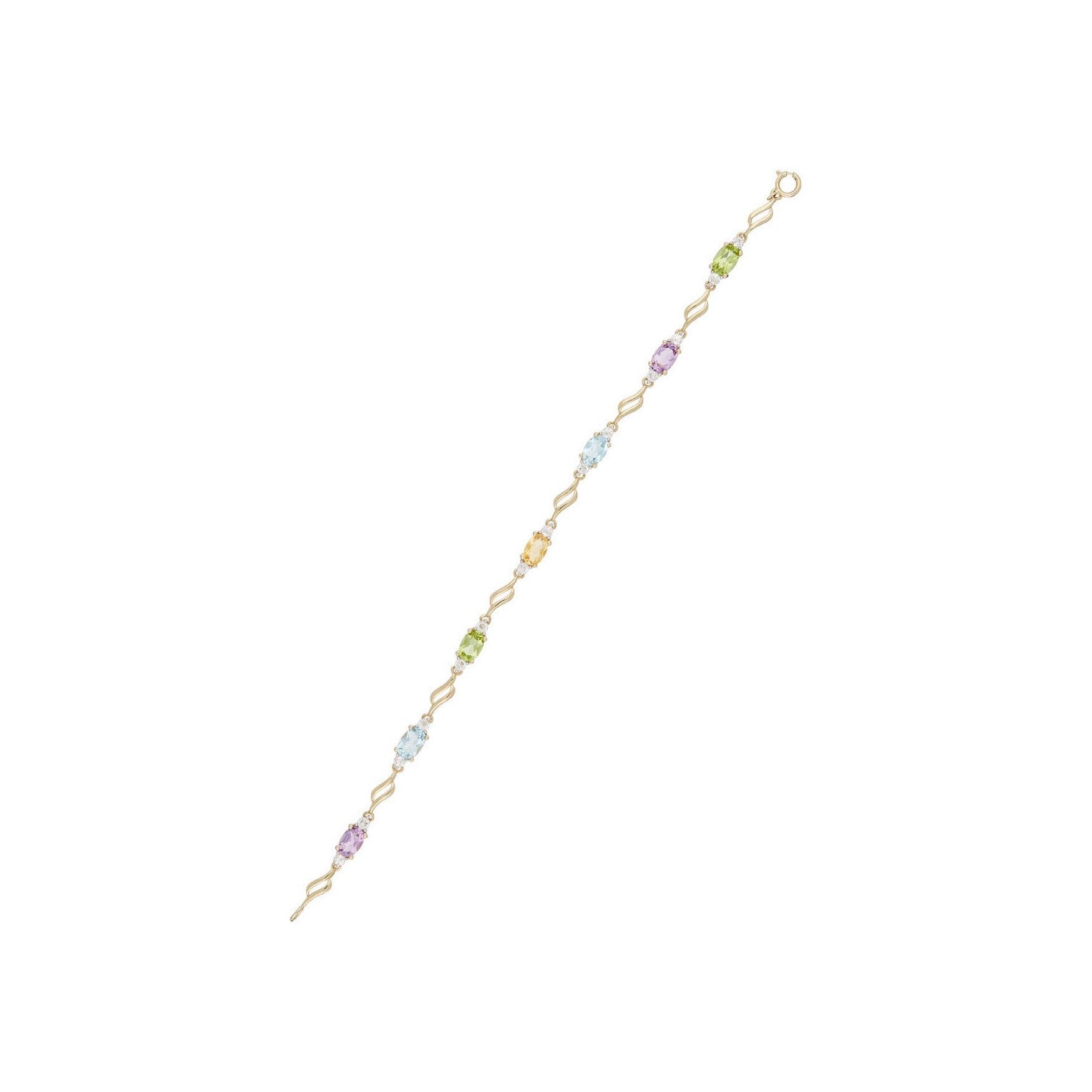 “Mon Arc En Ciel” Bracelet White Top 0.92/14; Blue Top 1.4/2; Amethyst 0.9/2; Peri - 375/1000 Yellow Gold