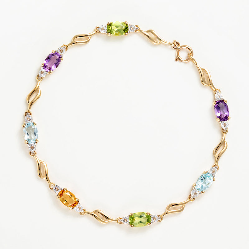Bracelet "Mon Arc En Ciel" Top Blanche0,92/14;Top Bleue1,4/2;Améthyste0,9/2;Peri - Or Jaune 375/1000