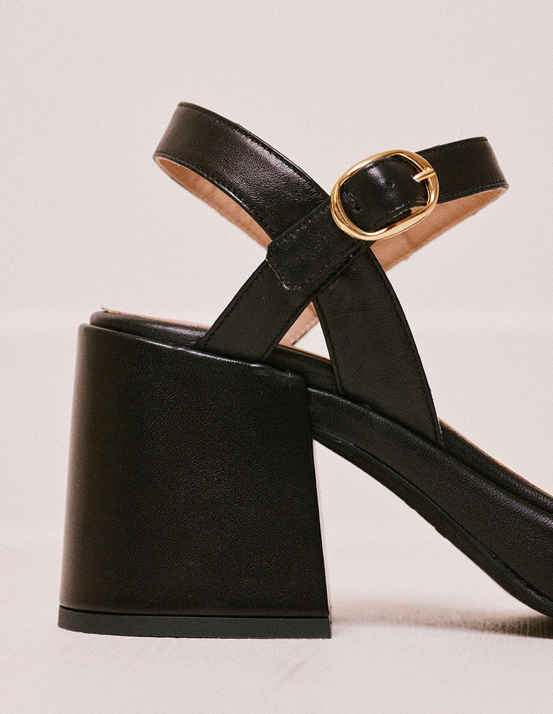 Black leather heeled sandal Rachelle - M.Moustache