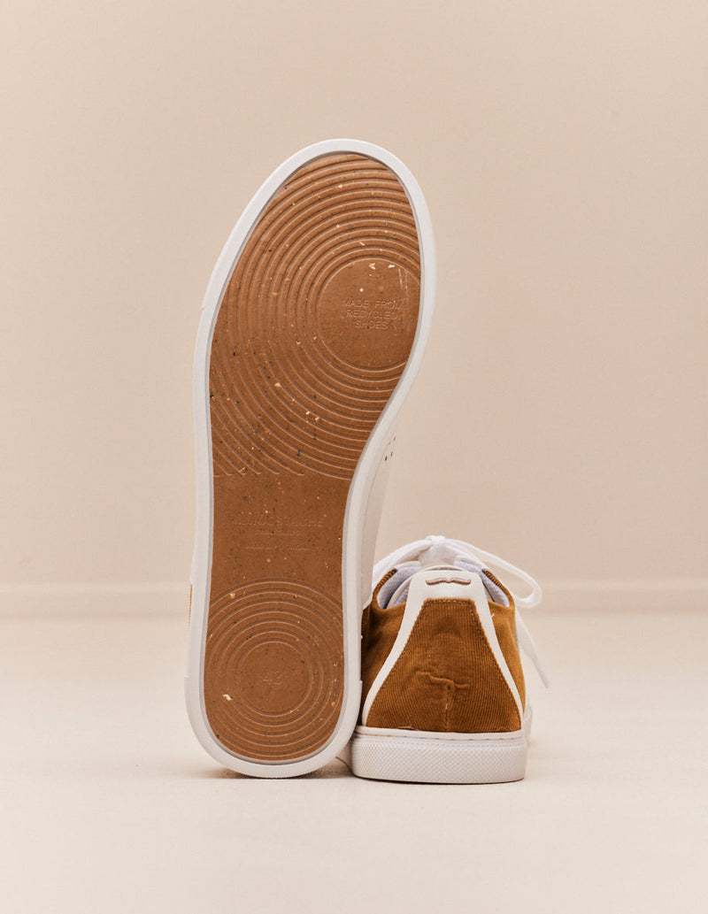 René Low Sneakers - Leather Blanc And Corduroy Beige