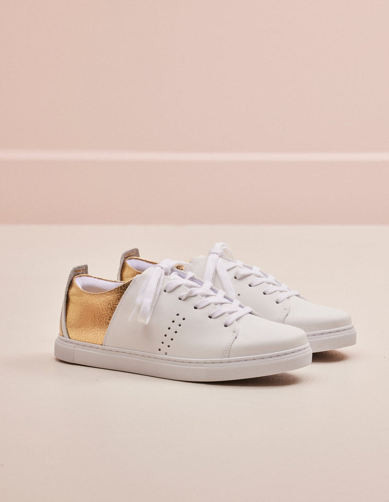 Renée Low Sneakers - Leather Blanc Craquelé Doré
