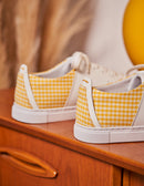 Renée Low Sneakers - Leather Blanc and Yellow Gingham Canvas